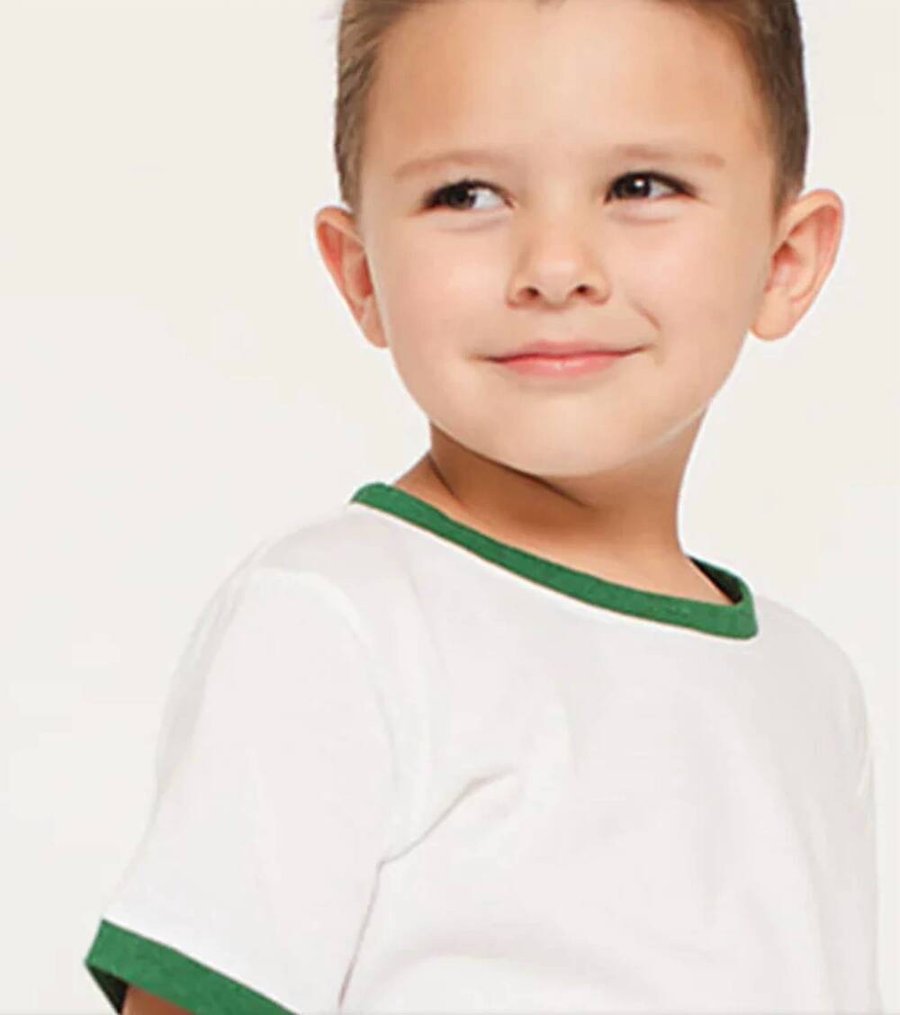 NEW DEAR GEORGIE kids ringer tee in white with light green